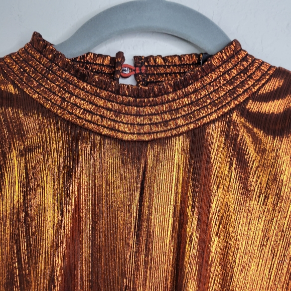 Retrofete melody metallic ruffle puff sleeves.  front cut out mini length size L - Picture 8 of 10